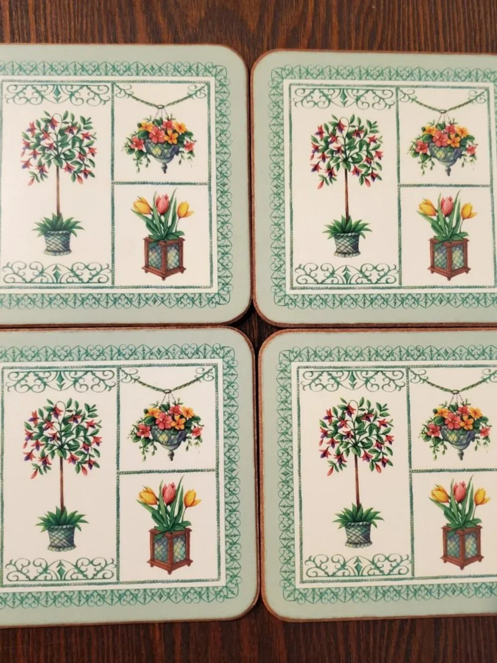 Aynsley Garden Coasters Acrylic Cork Back Square Planter Flower Set of 4 England